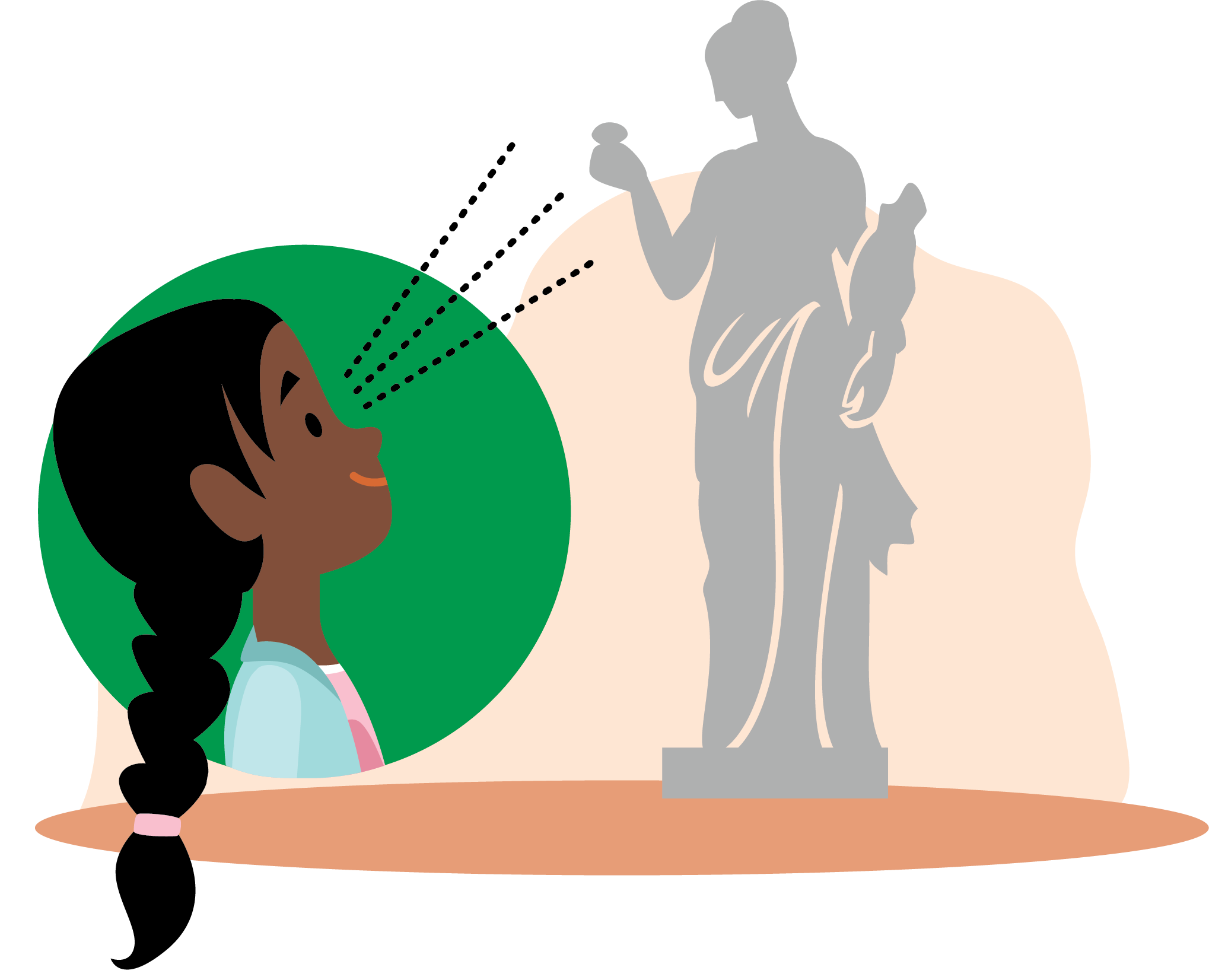 MeaningValue Illustration of people in front of a museum with a faucet tap pouring into a light bulb